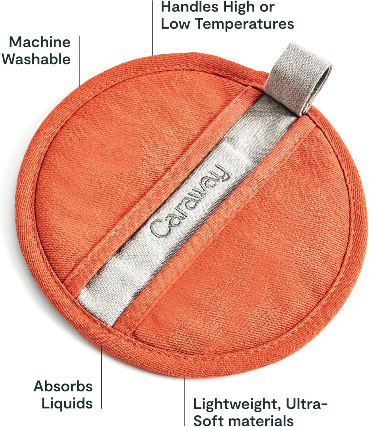 Caraway Pot Holders - 100% Organic Cotton Pot Holder - Double-Layer Stain Resistant Stitching - Resists High Heat & Low Cold Temperatures - Machine Washable - Perracotta