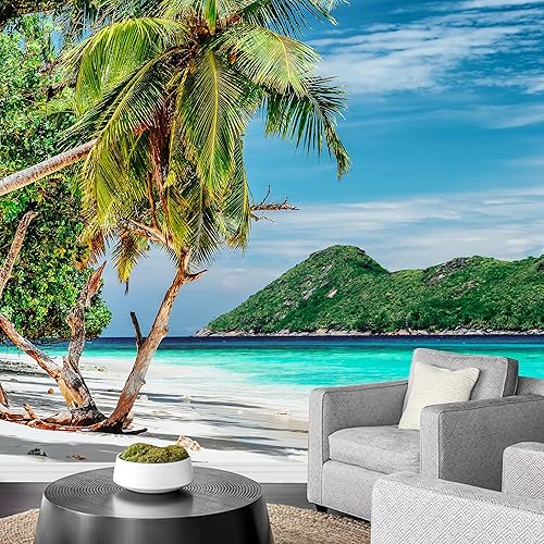 Miniatura 1 de SIGNFORD Adhesivo mural removible para pared, isla tropical vibrante, palmera, playa, naturaleza, desierto, fotografía, paisaje rústico, panorama