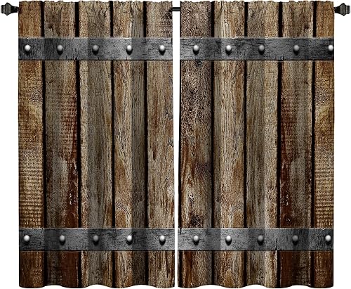 Miniatura 3 de Miyotaa Cortinas de cocina de madera para puerta de granero, 2 paneles de 27.5 pulgadas de ancho x 39 pulgadas de alto, bolsillo para barra de