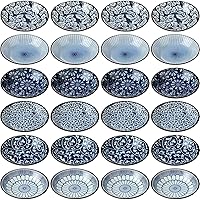 Ramede 24-Piece Japanese Soy Sauce Dishes - 3.5oz Ceramic Dipping Bowls, Blue White Mini Pinch Bowls for Sushi Sauce Snacks Bulk Set