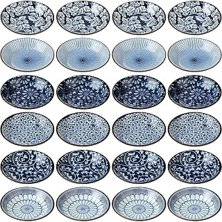 Ramede 24-Piece Japanese Soy Sauce Dishes - 3.5oz Ceramic Dipping Bowls, Blue White Mini Pinch Bowls for Sushi Sauce Snacks Bulk Set
