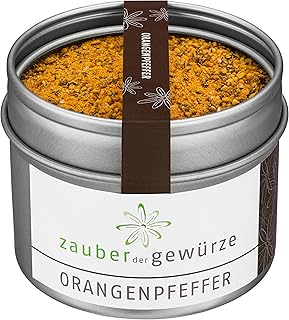 Zauber der Gewürze Orangenpfeffer, gemahlen, raffinierte Pfeffer-Mischung mit exotisch-fruchtiger, mittlerer Schärfe und herrlichem Duft, Top-Qualität in wiederverschließbarer Aroma-Dose, 75 g