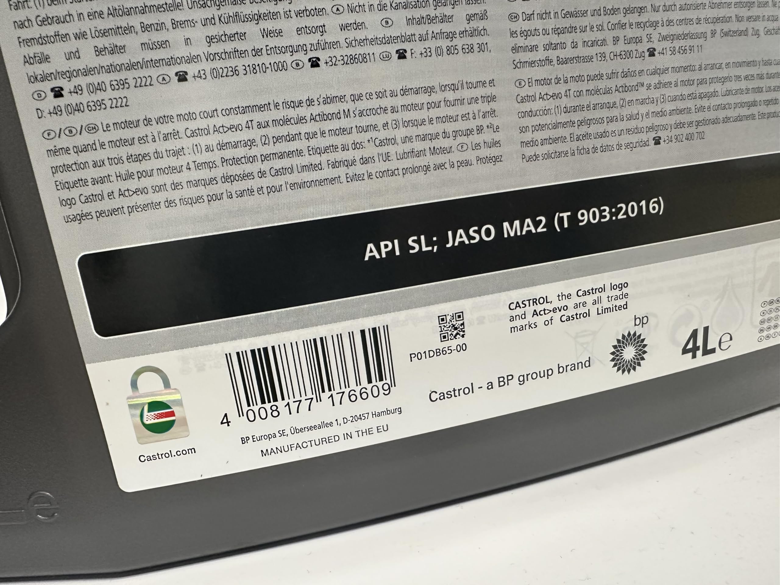 OLIO CASTROL 4 LITRI ACT-EVO 10w40 SEMISINTETICO TAGLIANDO MOTO 4T JASO MA2 API SL BG_CA15EC3D