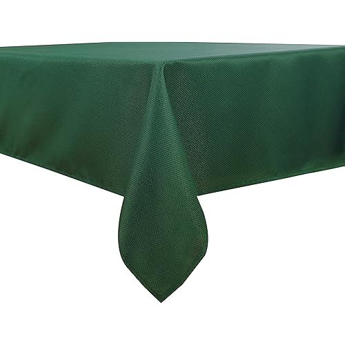 Biscaynebay Christmas Textured Fabric Tablecloths 52 X 70 Inches Rectangular, Hunter Green Water Resistant Spill Proof Tablecloths for Dining, Kitchen, Wedding and Parties, etc. Machine Washable