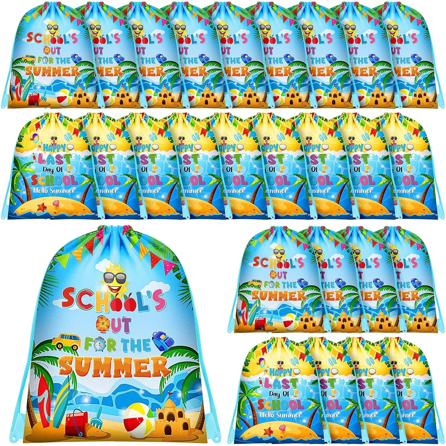 Kacctyen 30 Pcs End of Year Gifts Bags Summer Drawstring Backpack 11.8 x 9.8 Inch Graduation Gift Party Favors Bags with Drawstring Bulk for School Classroom Student Classmate Gifts(End of Year)