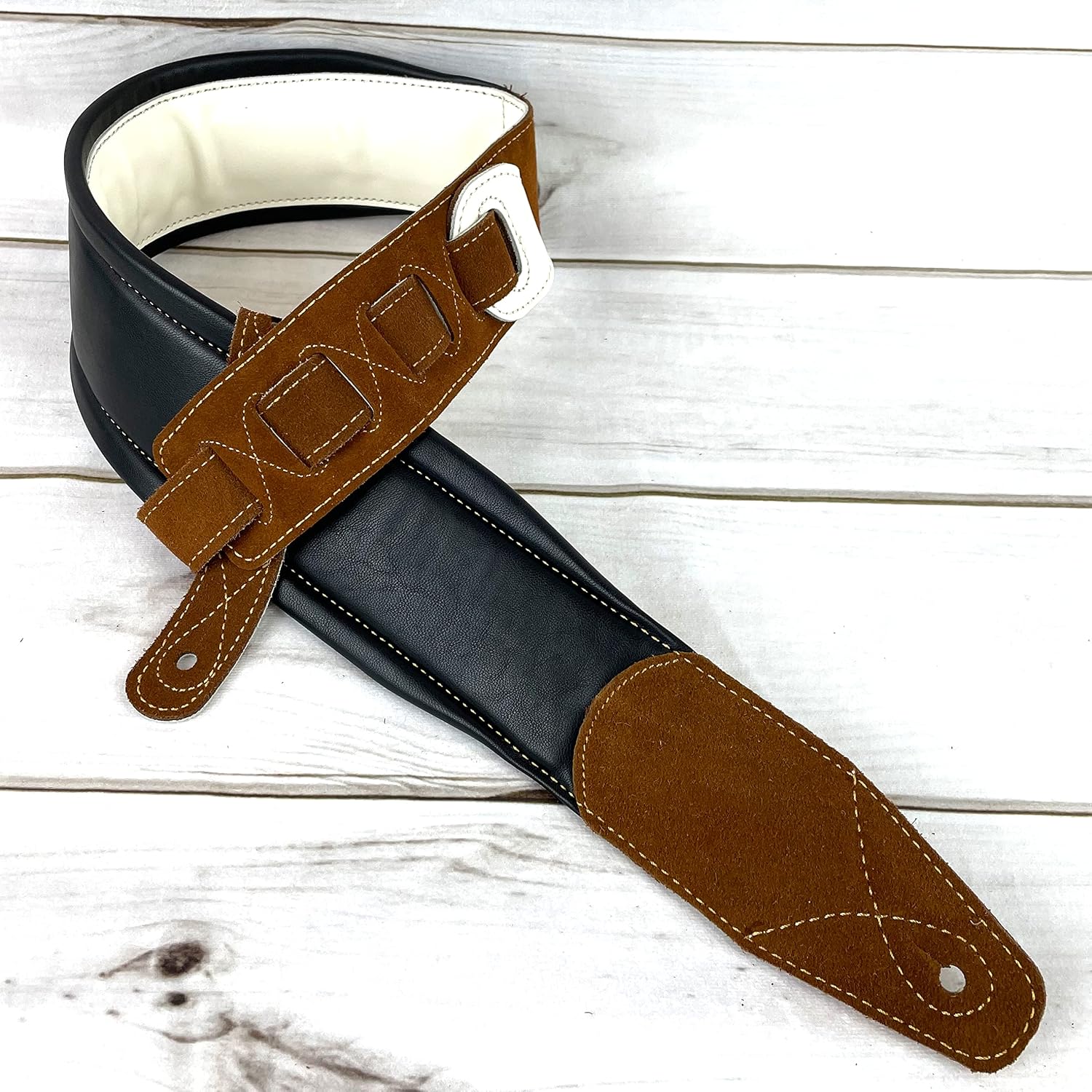 Walker & Williams C-22-WHT Aged White 3" Premium Grain Leather Double Padded Guitar Strap For Acoustic, Electric, And Bass Guitars