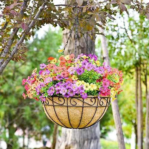 Miniatura 7 de Paquete de 4 macetas colgantes de metal de 14 pulgadas, maceta colgante de coco redondo natural, maceta de coco para colgar flores, verduras, hogar,