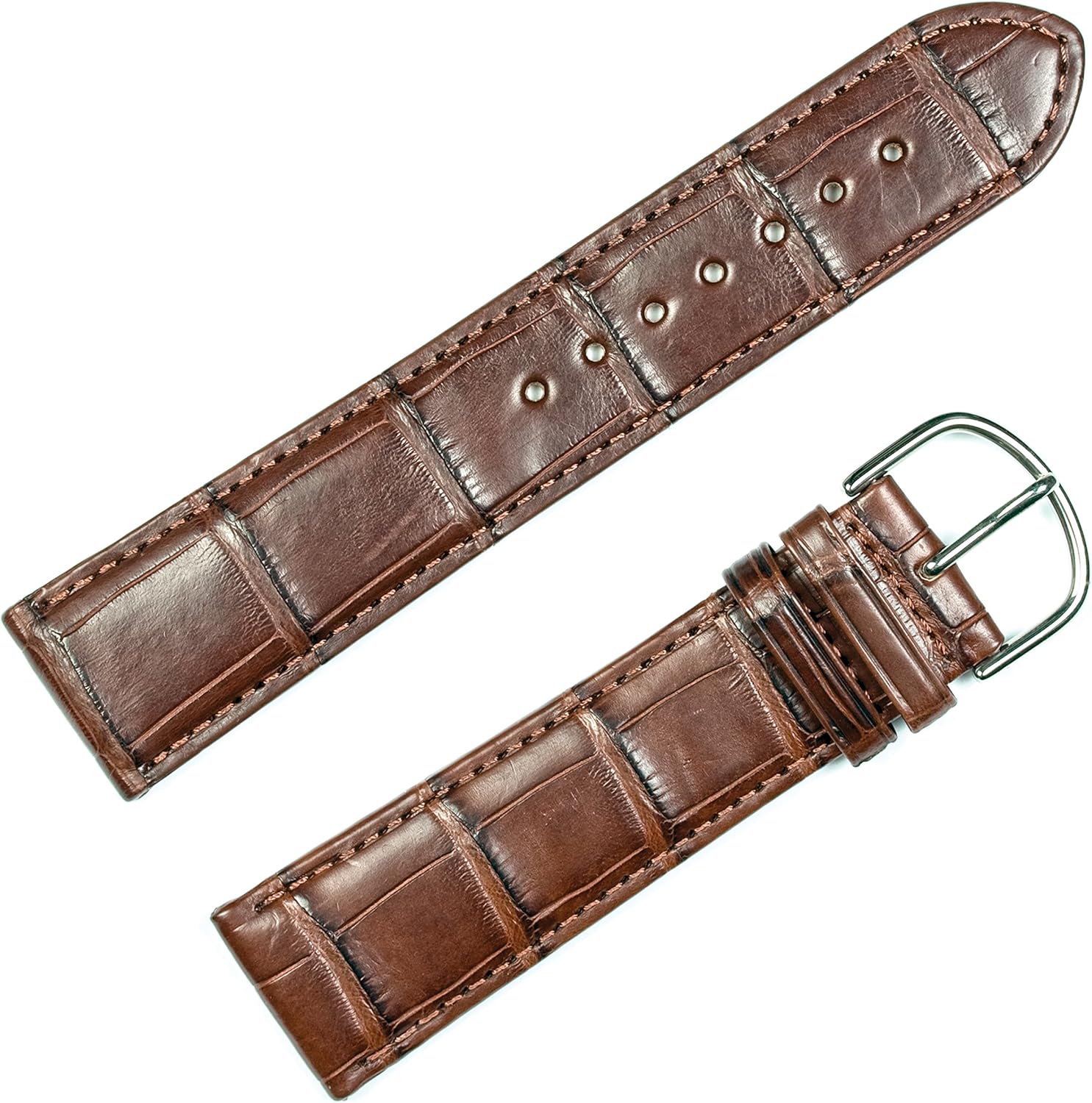 deBeer Genuine Alligator Matte Finish Watch Band-Choice of Color (Black, Brown, Saddle) & Width (16mm, 18mm, 19mm, 20mm, 22mm)