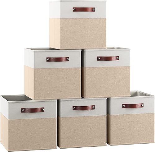 Miniatura 8 de Ornavo Home Contenedores de almacenamiento plegables de tela de 11 x 11 pulgadas, canastas plegables de lino, organizador para armario con asas de