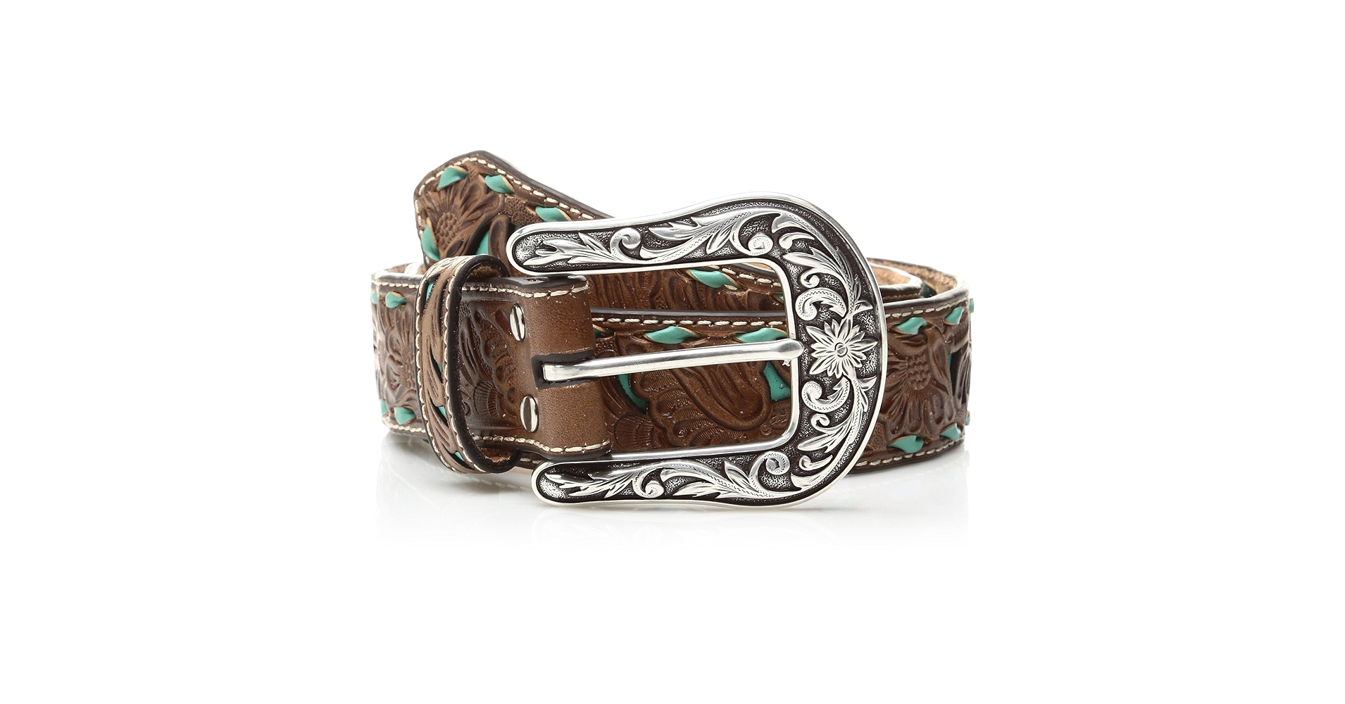 Nocona Belt Co. Women's Turquoise Inlay Buck Belt, Brown