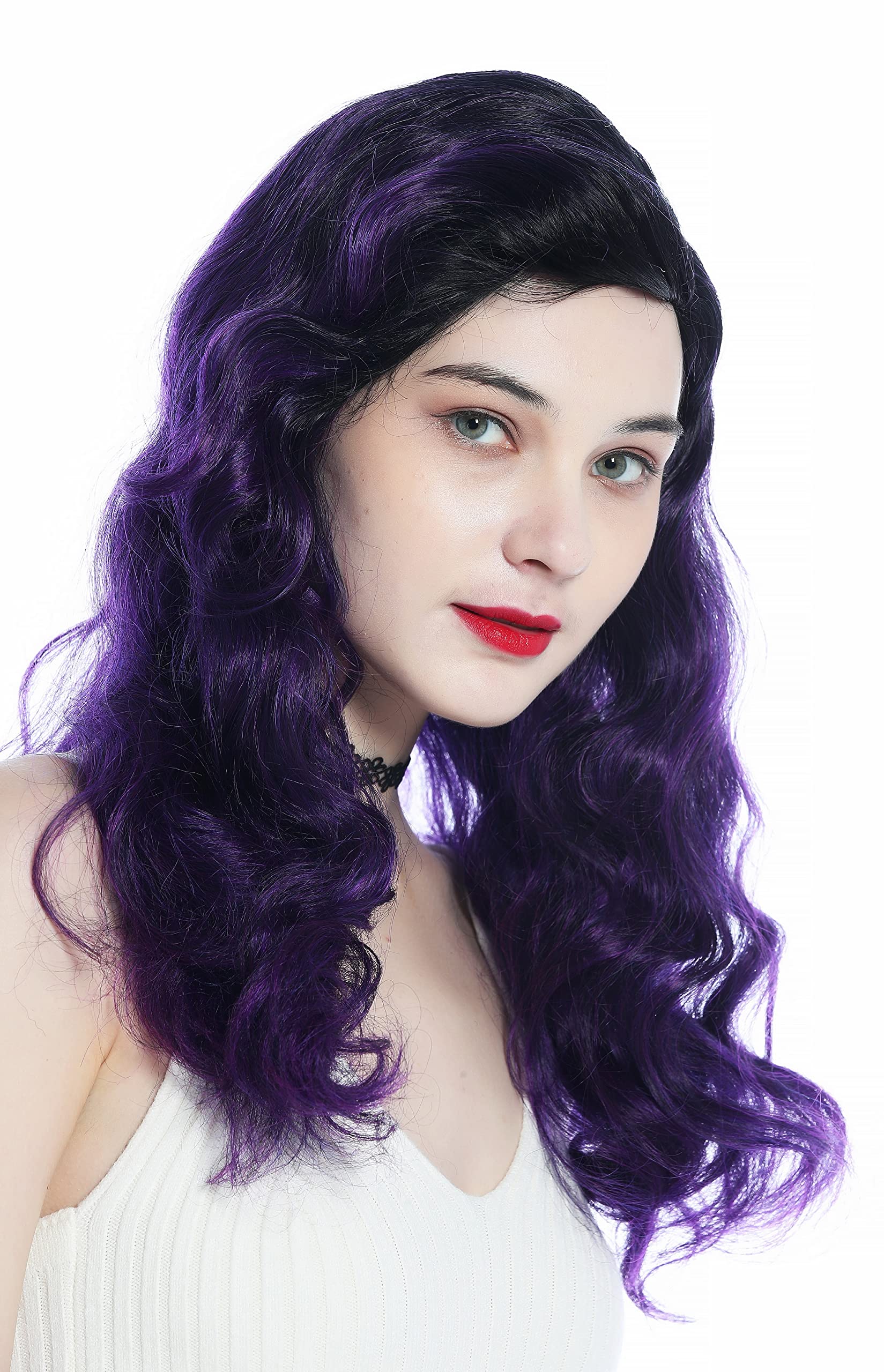WIG ME UP - DW3340-PURPLEYS1B Ladies' wig long parting opulently waved wavy diva 30's 40's ombre black to purple - Image 4