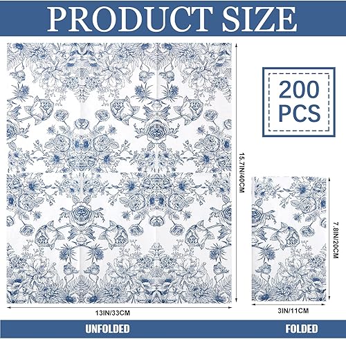 Miniatura 2 de 200 servilletas de papel de invitados florales azules y blancas a granel, vintage, primavera, azul, blanco, flores, desechables, toallas de mano
