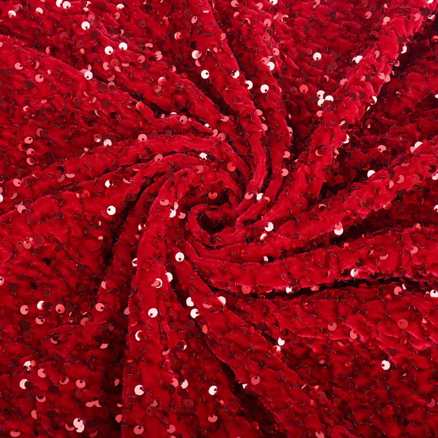 ShinyBeauty Red Sparkly Sequins Velvet Fabric 4 Yards | 4-Way Stretch & Durable Textile | for Sewing Dresses, DIY Crafts, Costumes, Holiday Decorations