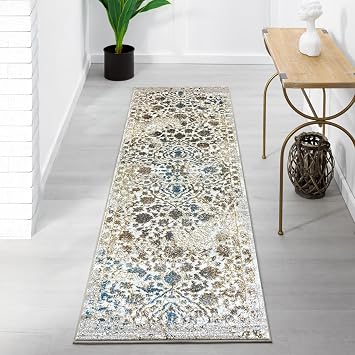 Luxe Weavers Rug 6495 Distressed Floral Area Rug, Cream 2x7