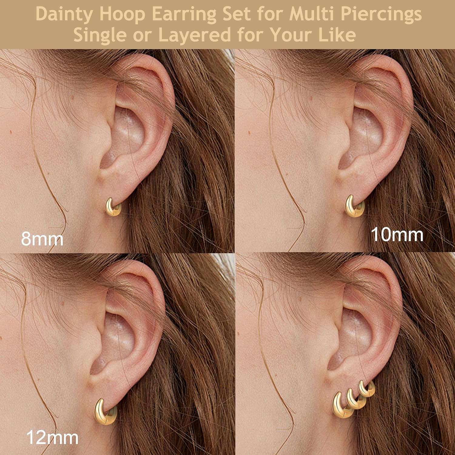 Wgoud Small Gold Hoop Earrings Set for Women, 6 Pairs 14K Gold Plated Hypoallergenic Lightweight Huggie Hoops Earrings, Trendy Cartilage Cubic Zirconia Earrings for Women Gifts. - Image 5