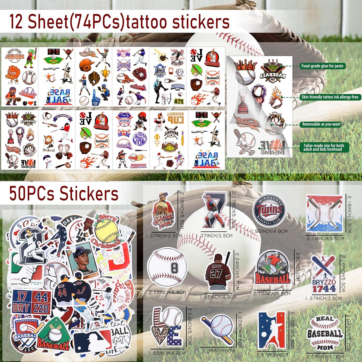 208Pcs Baseball Party Favors with Baseballs Party Bags Whistle Mini Foam Ball Slap Bracelets Keychains Sticker Tattoo for Baseballs Party Goodie Bag Fillers