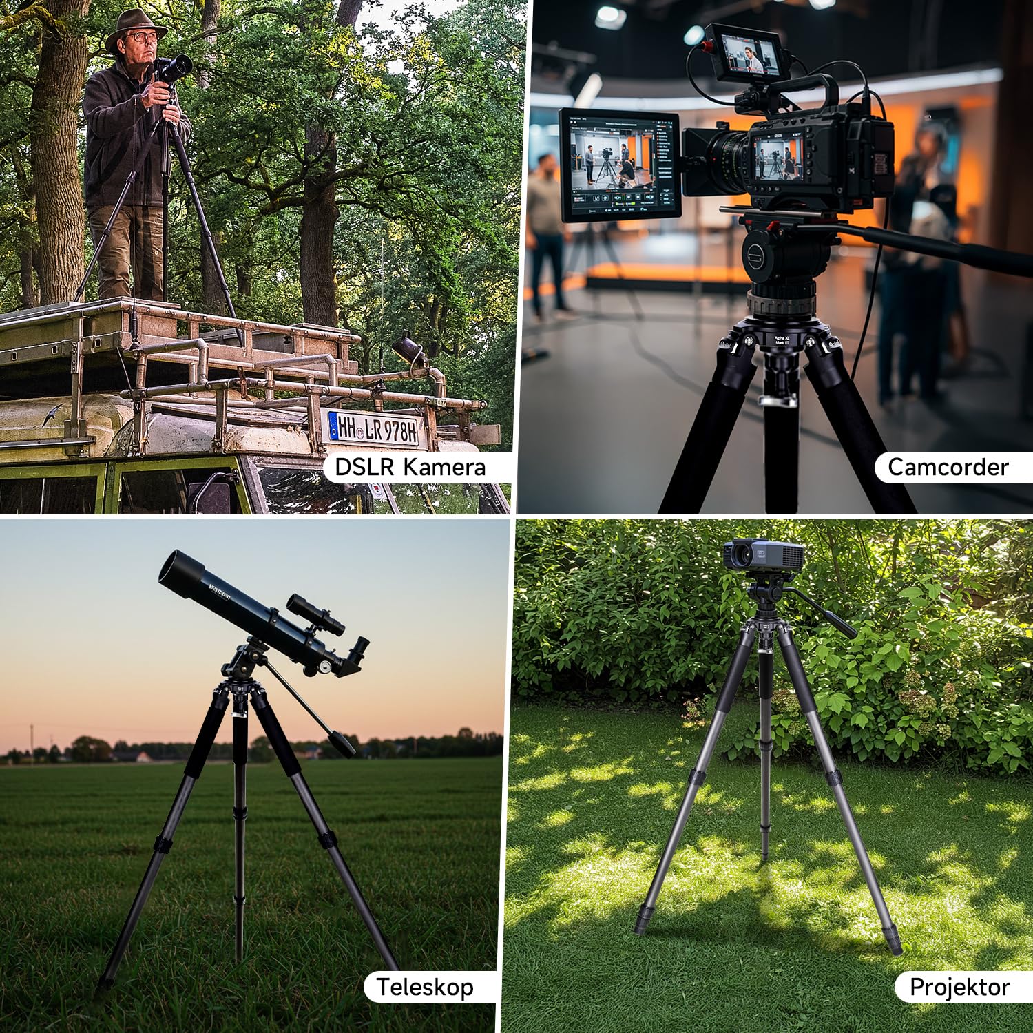 Rollei Rock Solid Alpha XL Mark III, 193cm Carbon Stativ Kamera Professionelles Dreibeinstativ für Schwere Kamera 40kg Tragkraft Kohlefaser Fotostativ mit Nivellierkopf Schwarz Camera Tripod