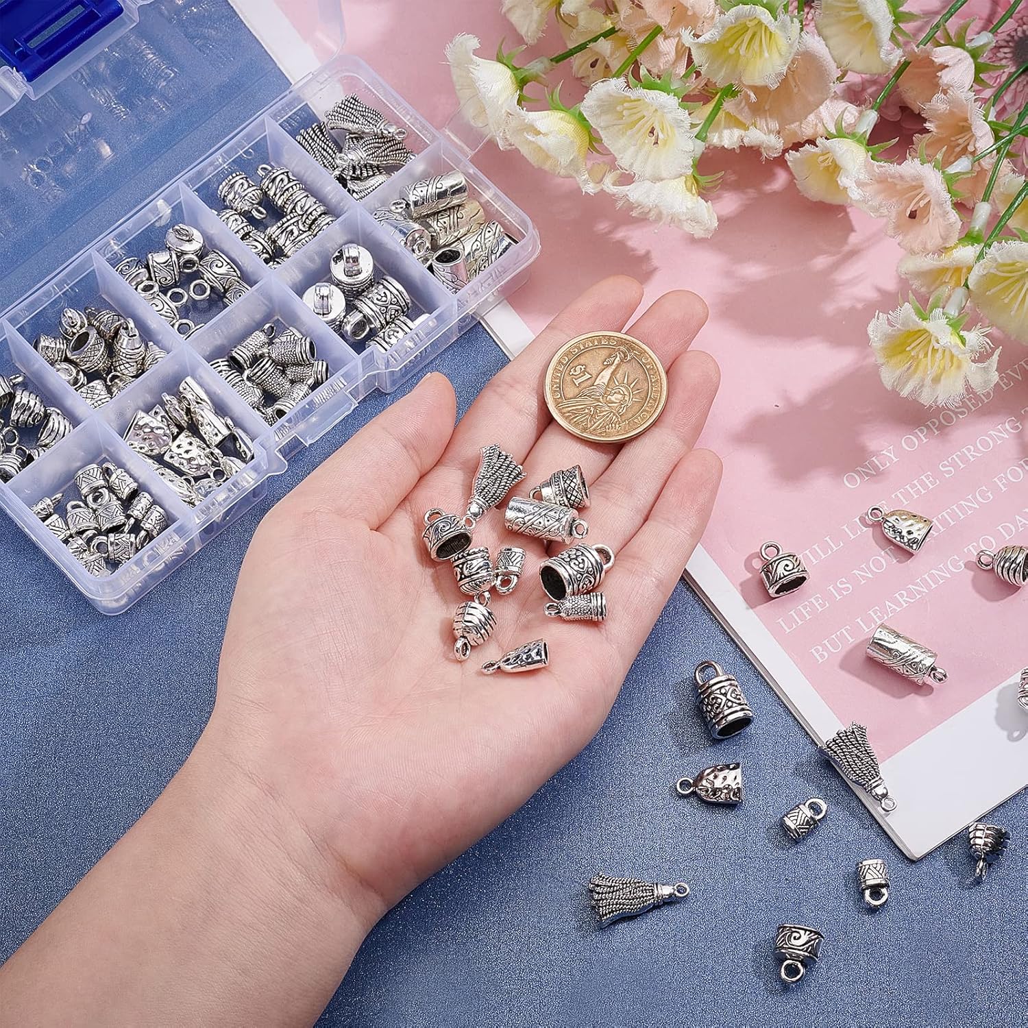 PH PandaHall Cord Ends Caps, 117pcs 10 Styles Tibetan Alloy Leather Cap Glue in Barrel End Caps Tube Crimp Beads End Caps Thread Ends for Kumihimo Jewelry Making Bracelet Necklace 4~8mm - Image 5