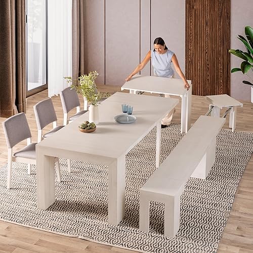Miniatura 46 de Transformer Table - Mesa de comedor extensible de madera maciza, asientos 2-12, mesa de comedor extensible, muebles que ahorran espacio, muebles de