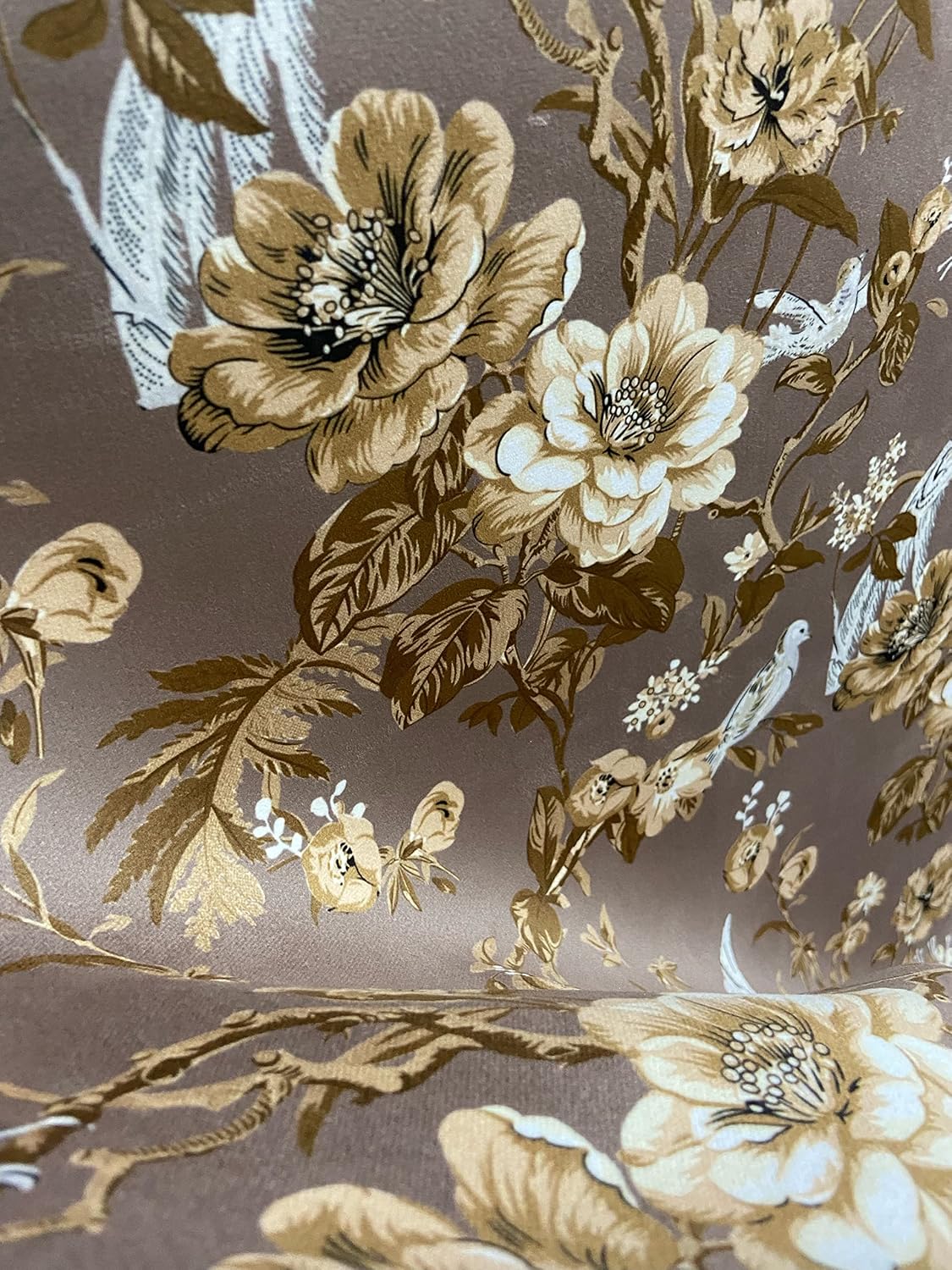 Soft Thick Luxurious Velvet Finish Microfiber Fabric Digitally Printed Floral Design Fabric for Upholstery Window Treatments Craft - Width 54 inch - Fabric by The Yard (Tan)