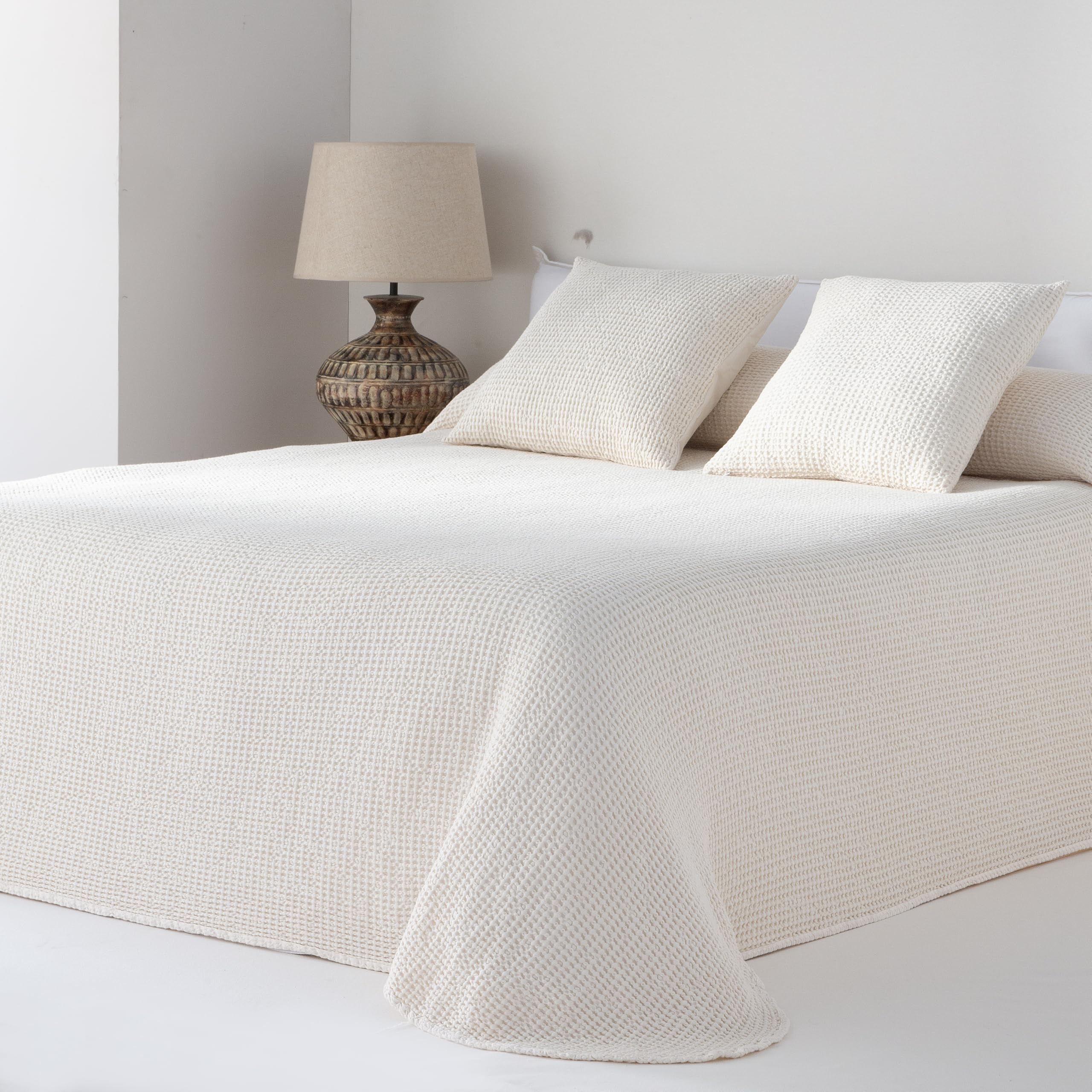 COTTON ARTean Colcha bouti para Primavera - Verano Cama 200 Ayala Natural poliéster - Jacquard Waffle