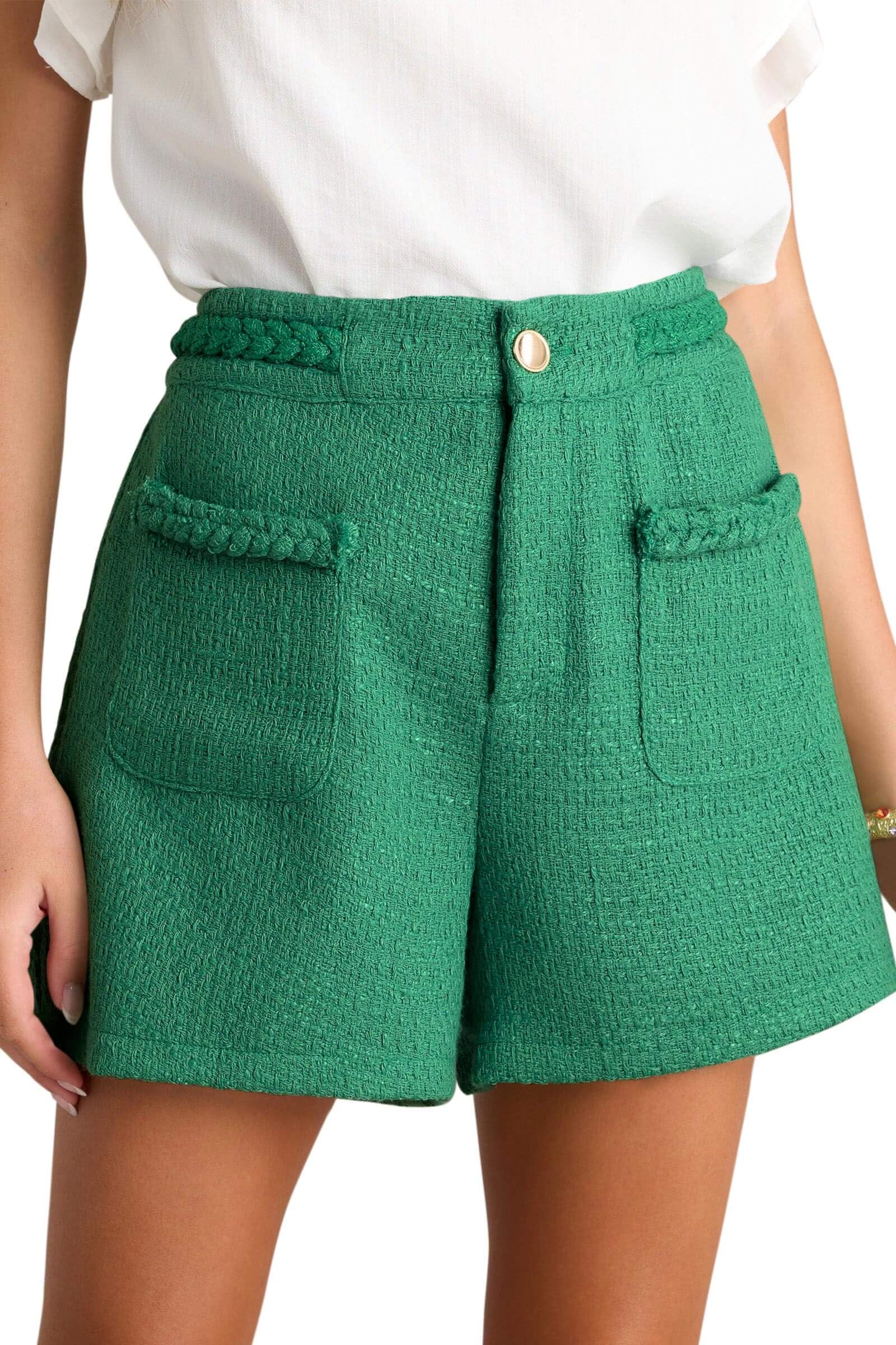 Photo 1 of (missing button, medium)Cicy Bell Womens Tweed Summer Shorts High Waisted Wide Leg Dressy Casual Shorts with Front Pockets Green- L