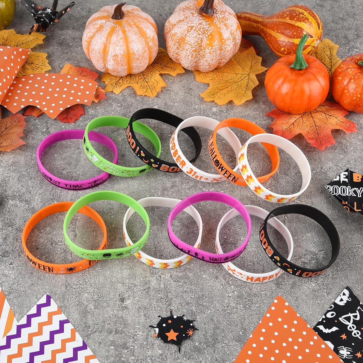 Morcheiong 60 Pcs Halloween-Themed Silicone Wristbands for Halloween Party Supplies 6 Designs