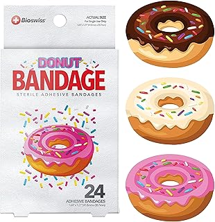 BioSwiss Kids Bandages, Donut Shaped Self Adhesive Bandage Set, Latex Free, Sterile Wound Care, 24 Count
