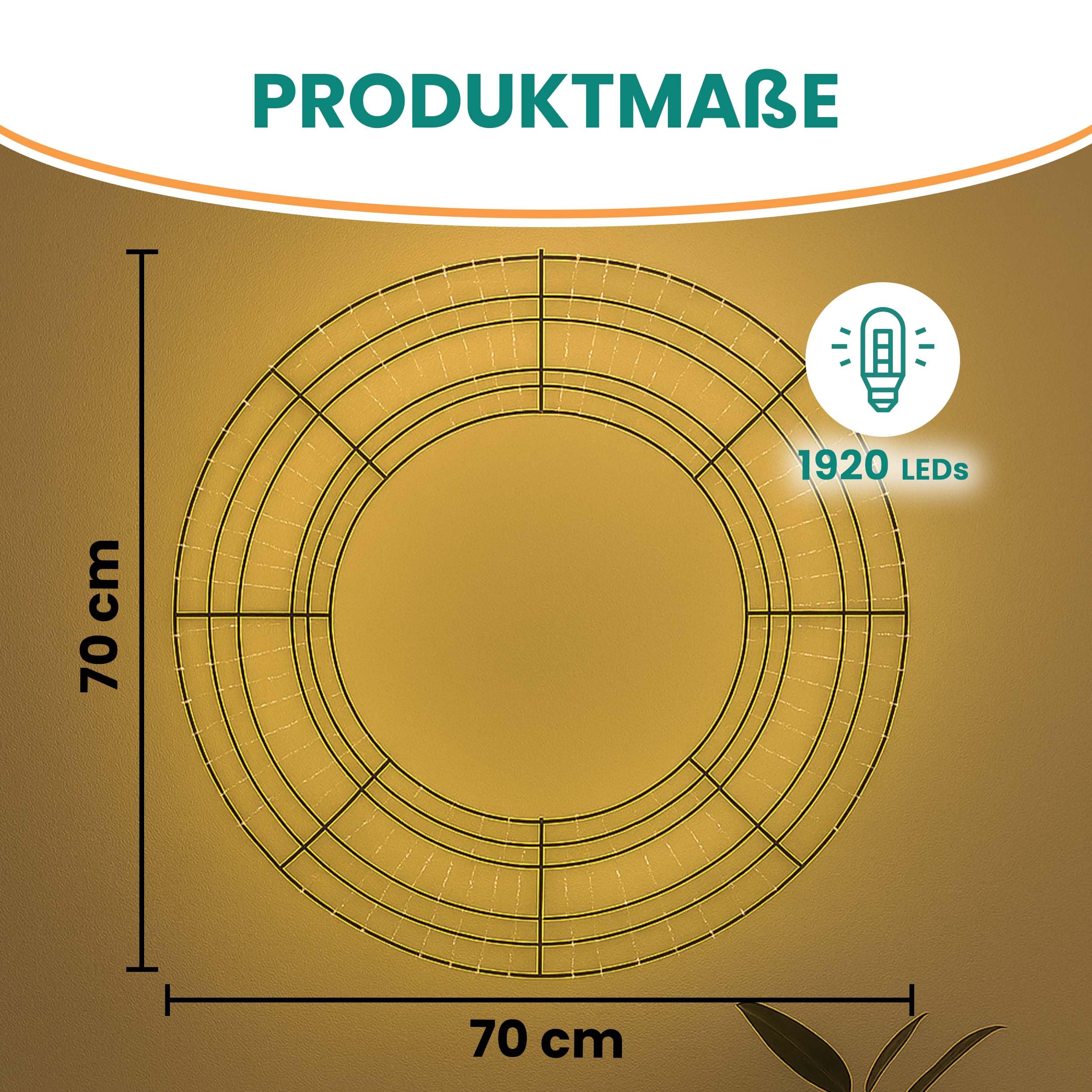 Gartenpirat Kranz 70 cm aus Kupferdraht Lichterkette 1920 LED warmweiß mit Timer-Funktion Weihnachtsdeko Türkranz Wanddeko für innen und außen