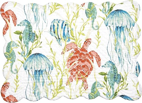 Miniatura 4 de C&F Home Paradise Sound - Juego de 6 manteles individuales acolchados con borde festoneado, lavables a máquina, con borde festoneado, rectangular,