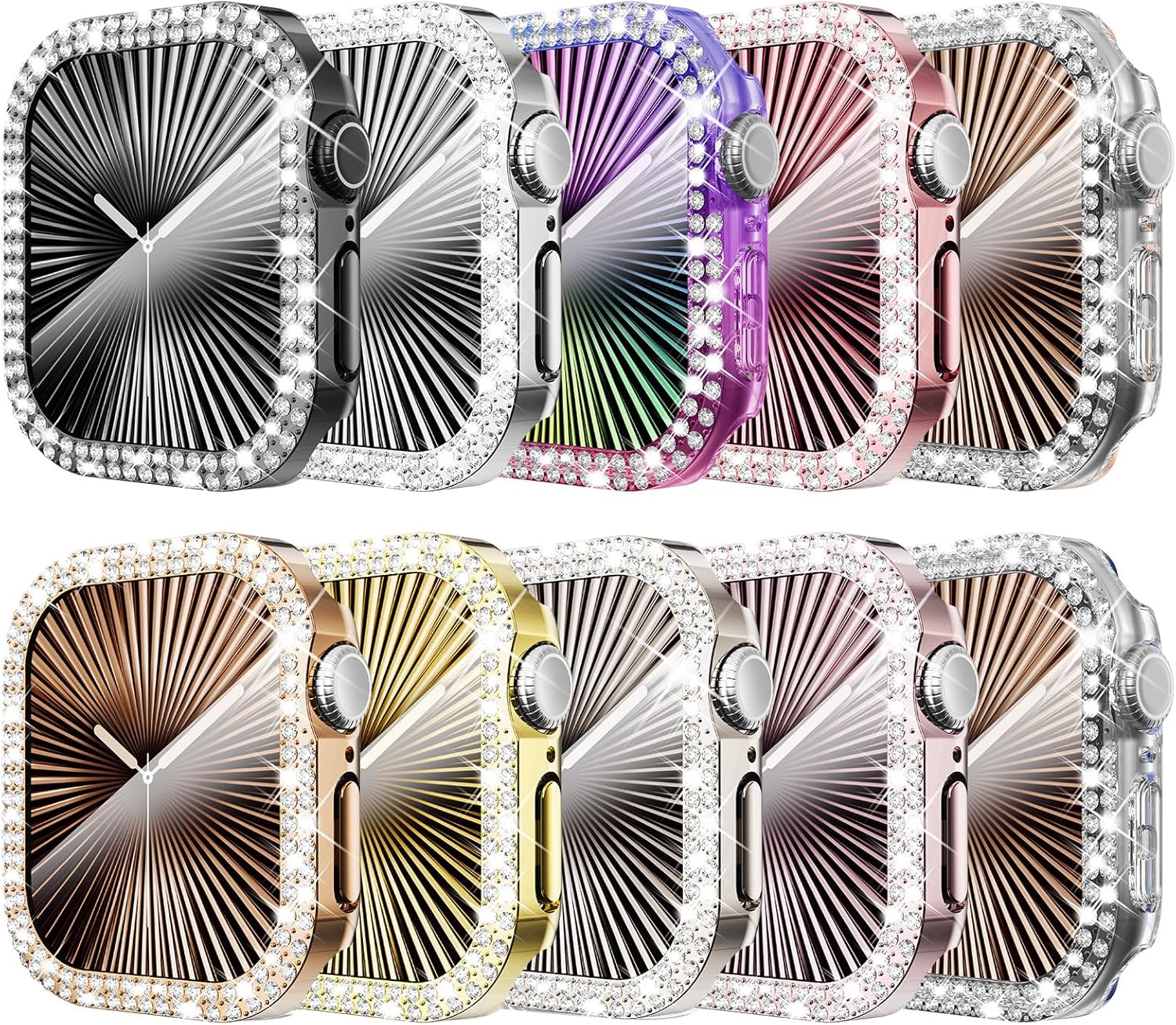 KADES 𝟭𝟬-𝗣𝗔𝗖𝗞 Compatible with Apple Watch Series 10/11 with Built-in Tempered Glass Screen Protector Bling Crystal Diamond Rhinestone Double Protective Bumper Cover for Women,46mm