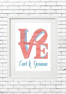 LOVE SHAPE Personalised Customised Word Cloud Art Unframed Print Poster Canvas Framed Frame A4 A3 A2 A1