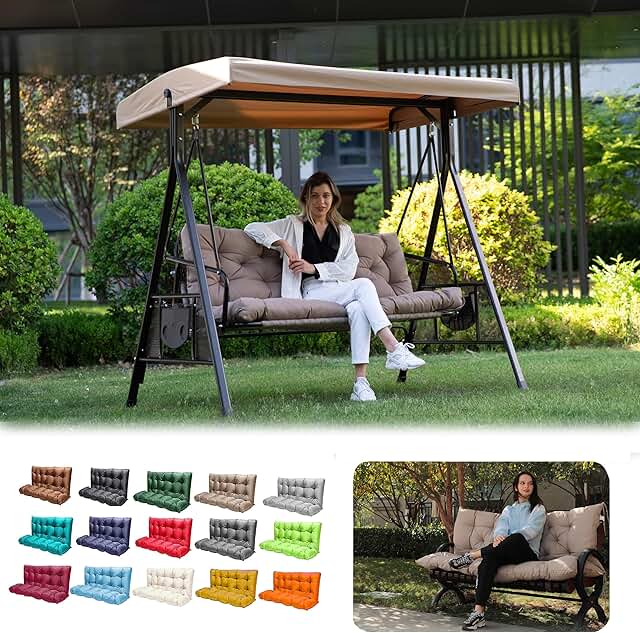 Porch Swing Cushions, Outdoor Swing Replacement Cushions 3 Seater with B...