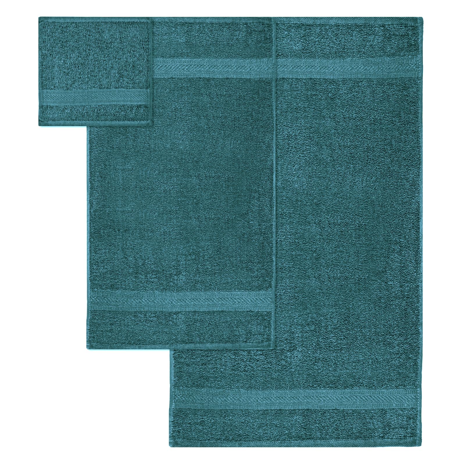 SweetNeedle Set di asciugamani-2 asciugamani da bagno, 2 asciugamani per le mani e 2 salviette, uso quotidiano in spugna filata ad anello, altamente assorbente per bagno, Teal (confezione da 6)