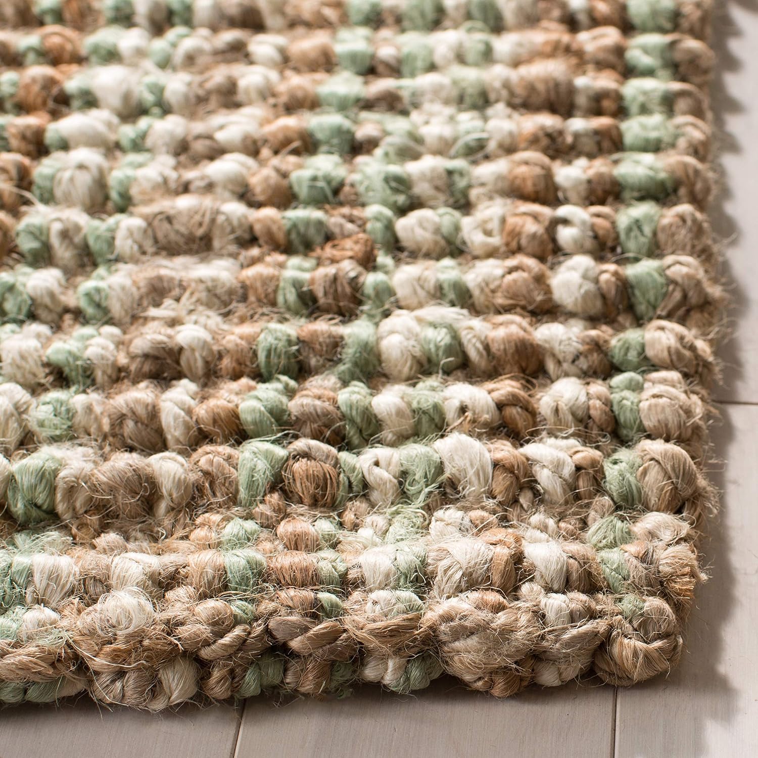 SAFAVIEH Area Rug 10' Square - Natural Fiber Collection - Large - Sage & Natural Brown, Handmade Jute, Farmhouse Style, Chunky Textured Thick Pile (NF447S)