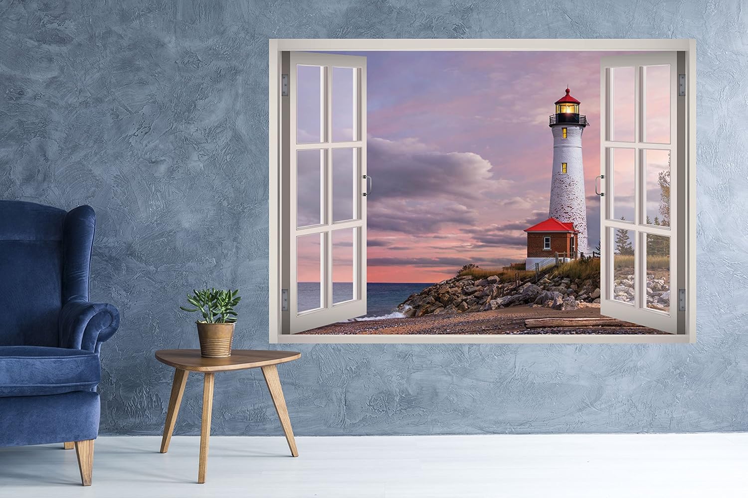 Lighthouse View Window 3D Wall Decal Art Removable Wallpaper Mural Sticker Vinyl Home Decor West Mountain™ W146 (Large (49''W x 23''H))