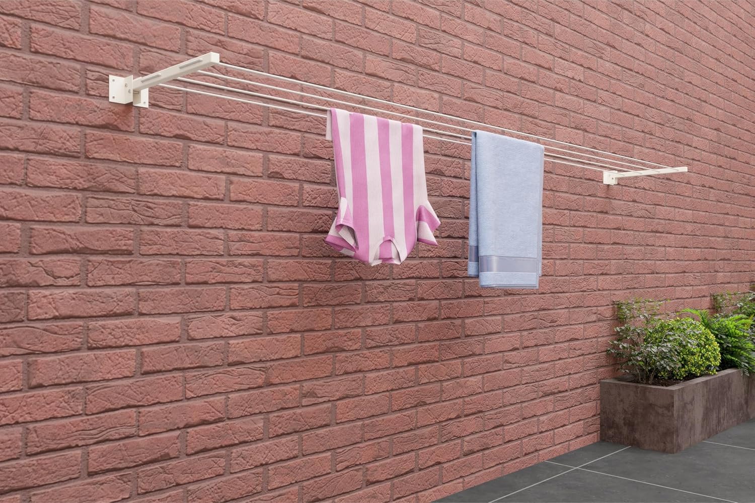 Powder Coated Metal Foldable Clothes Drying Stand | Wall Mounted Cloth Rack & Hanger for Home/Balcony Use | Includes 40 Feet Rope & Fasteners Set Powder Coated Metal Foldable Clothes Drying Stand | Wall Mounted Cloth Rack & Hanger for Home/Balcony Use | Includes 40 Feet Rope & Fasteners Set