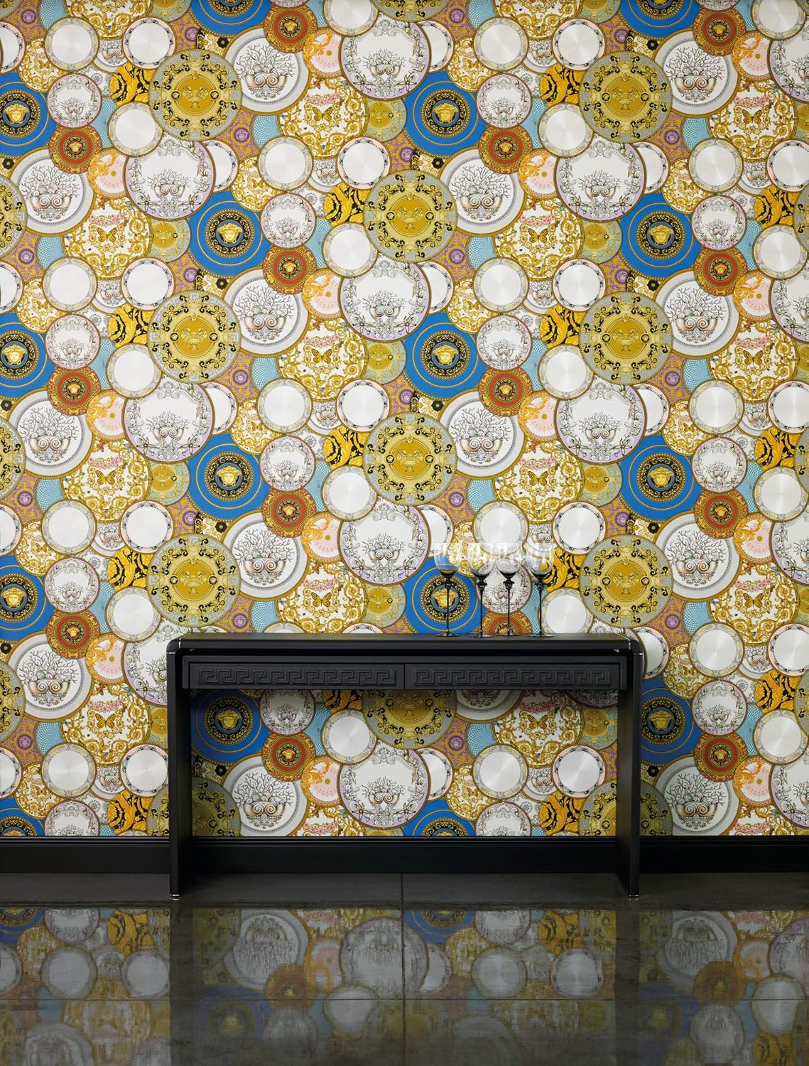 Luxury Wallpaper Versace 3 Non-Woven Wallpaper 10.05 m x 0.70 m Gold Blue Violet Made in Germany 349011 34901-1