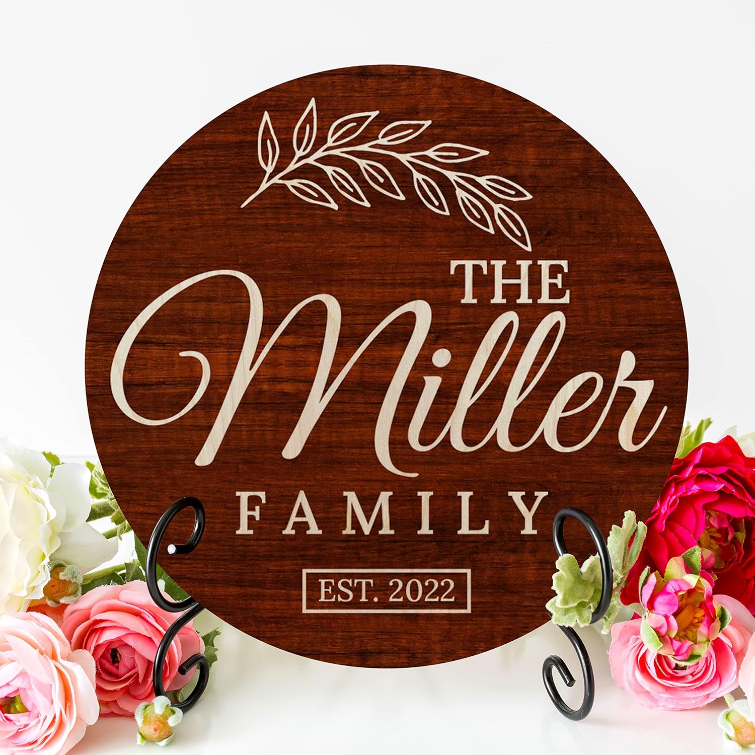 Personalized Round Wood Signs Wall Decor Gifts - 6 Colors 6 Designs - Custom Initial/Family Name Wooden Sign for Farmhouse Home Decorations - Customized Door Sign - Circle Rustic Wooden Wall Art C1