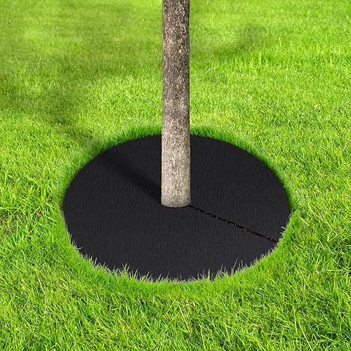 ENONGARDEN Anillo de mantillo de árboles de 16.5 pulgadas, tela de paisaje de barrera de malezas, tapetes redondos no tejidos para control de