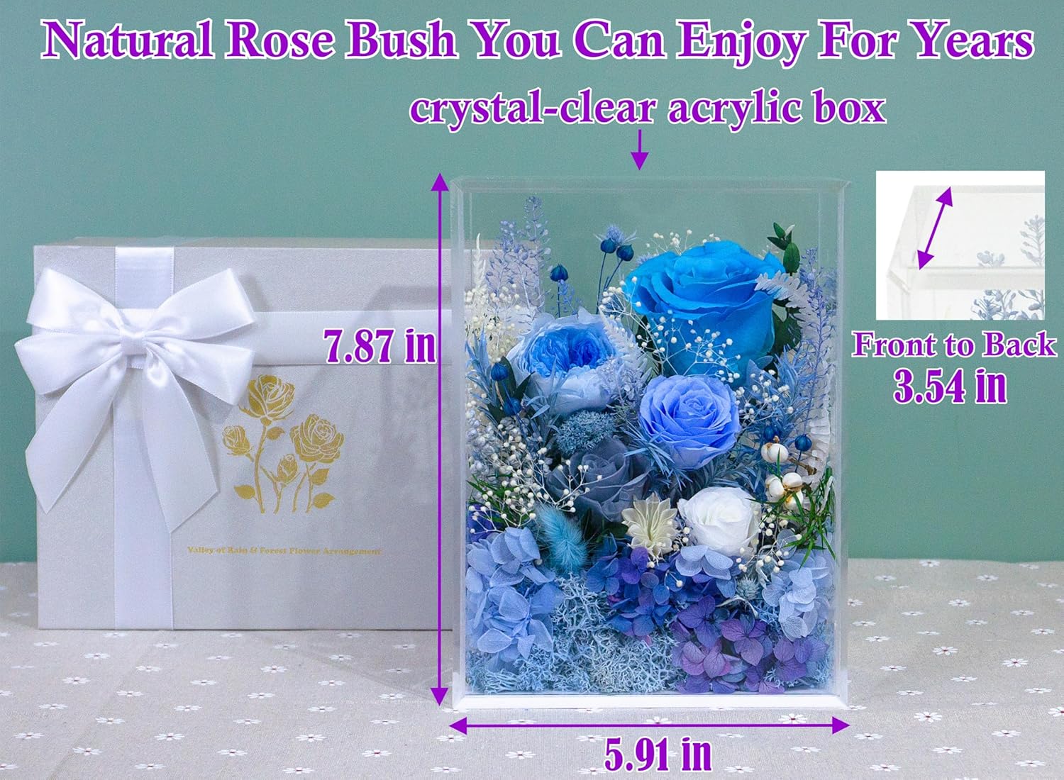 Valley of Rain & Forest Long-Lasting Real Flowers, Handcrafted Preserved Rose Bush For you to Send Love for All Occasions, Floral Arrangement for Indoor Decoration (Blue Rose) - Image 2