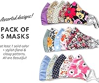 HopeLoveShine Reusable Cotton Face Masks 5 Pack - Adjustable Washable Breathable Cloth Masks with Filter Pocket for Women Men