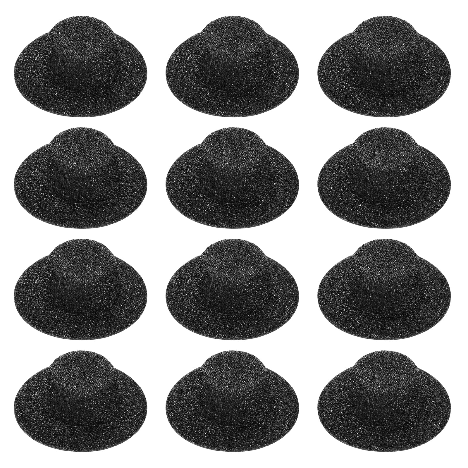 PATIKIL Mini Hats for Crafts, 12 Pcs 18mm ID Sparkling Mini Cowboy Hats Miniature Formal Top Caps for DIY Dollhouse Decoration Hair Accessories Snowman Weddings Party, Black
