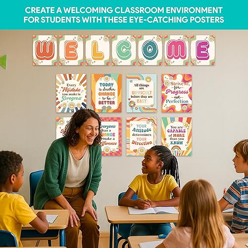 Miniatura 6 de Decorably 15 pósteres de bienvenida con temática retro para aula, laminados mate, inspiradores, para aula, pasillos escolares, tablones de anuncios,
