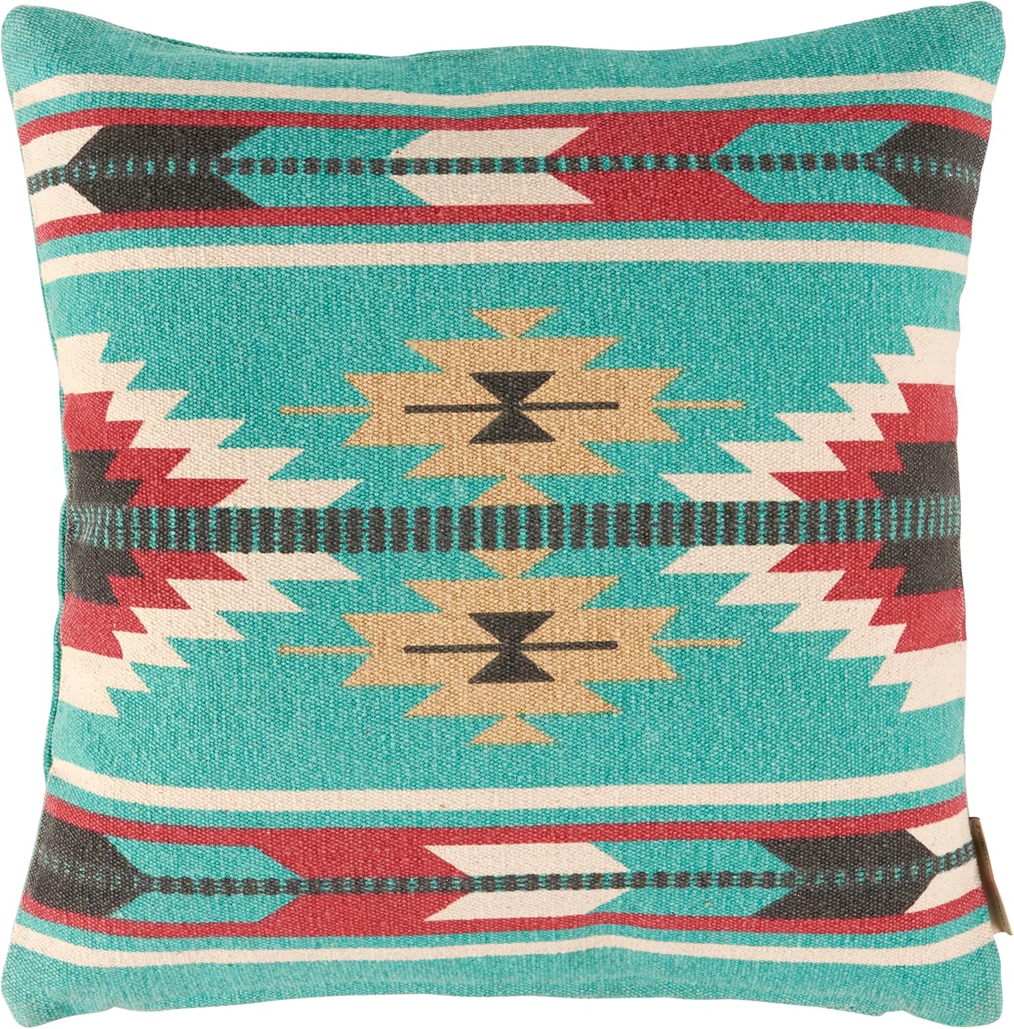 Primitives by Kathy Turquoise Western Pillow, Southwest Inspired Aztec Pattern, Coordinating Turquoise Back/Removable Zipper Cover/This 16x16 Throw Pillow adds Western Charm to Any Home Office Decor