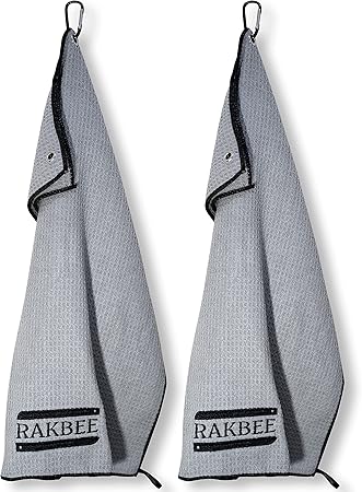 Review Rakbee Golf Towels for Men & Women 16×21 Inch – Pack of 2 Microfiber, Waffle Patterned Golf Towel for Golf Bags with Strong Carabiner– Soft & Absorbent – Ideal Gift for Professional Golfers – Grey