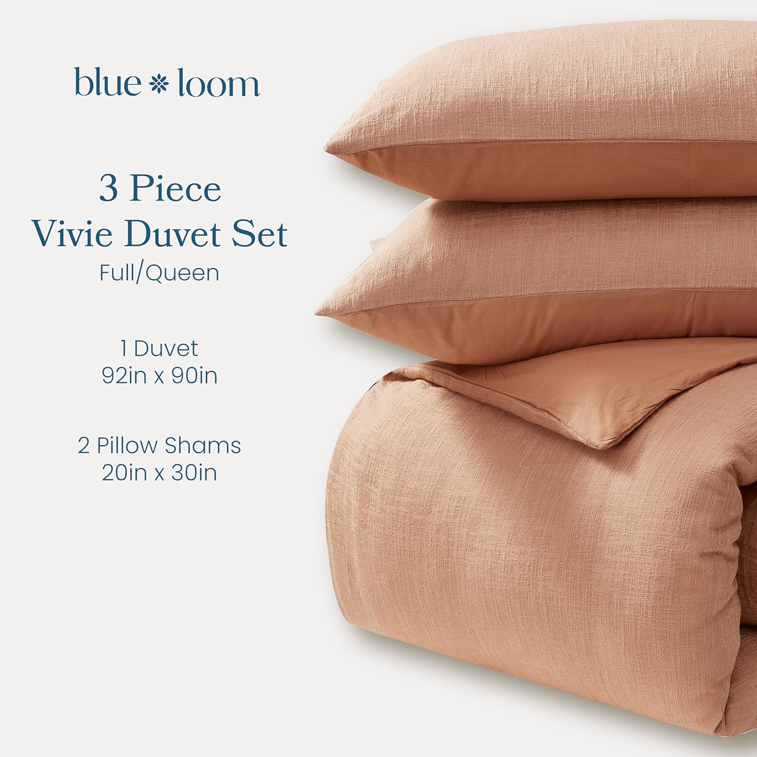 Duvet 100% Cotton Set, 3 Piece, Stone Washed Duvet Set Full/Queen Size 92" x 90" with 2 Matching Pillow Shams, Comforter Not Included, Vivie - Clay Red