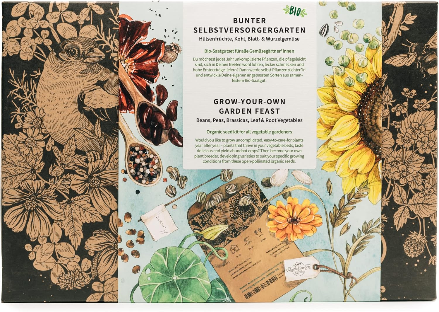 Colourful Self-Catering Garden - Organic Seed Set for All Vegetable Gardeners - Legumes Cabbage Leaf & Root Vegetables