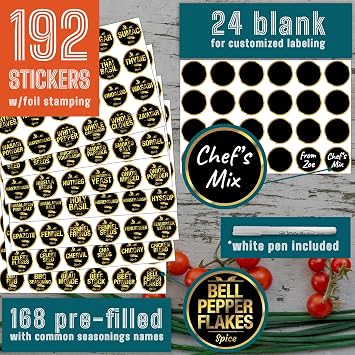 CUSINIUM 12-pack 6oz Metal Seasoning Containers Set with Adjustable Lid -192 Labels + Marker - Spice Jars Organizers Bundle