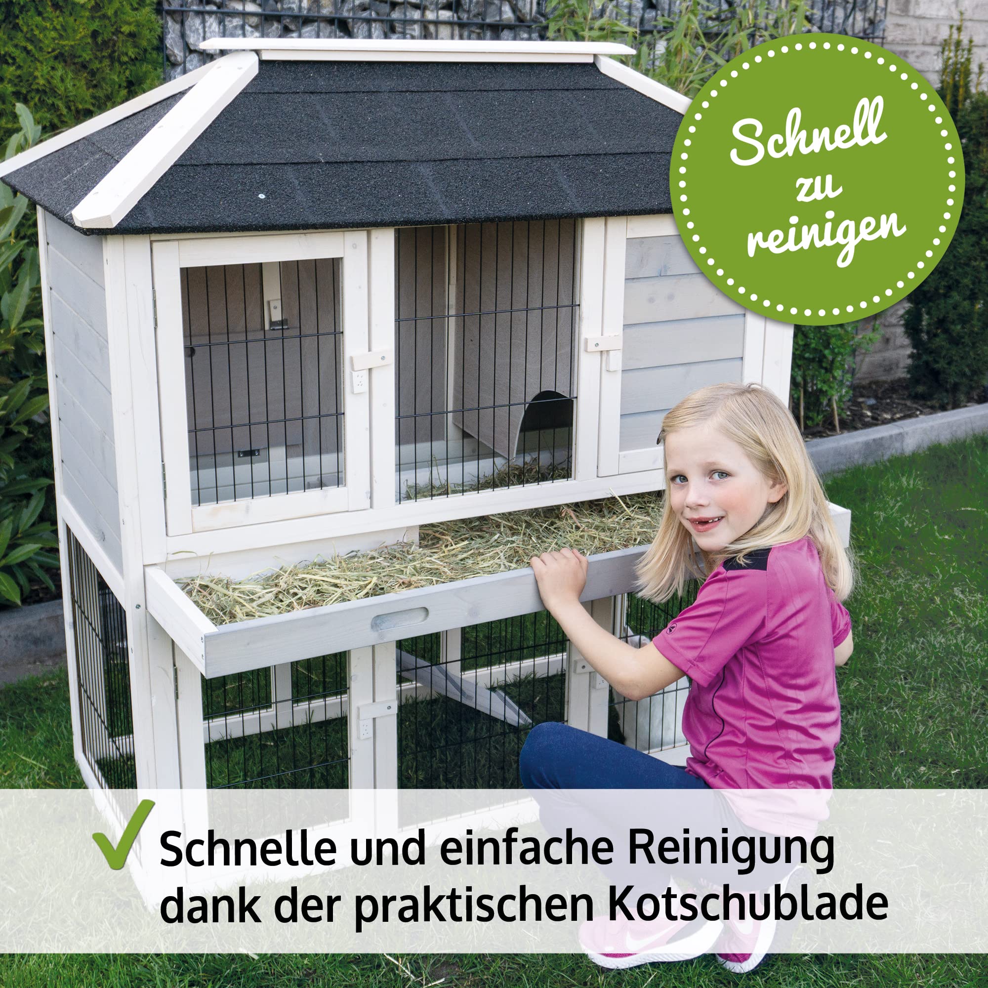 zooprinz Kaninchenstall – Hasenstall mit Schublade | Kleintierstall in natürlicher Farbe gestrichen – einfach zu reinigen, für drinnen & draußen geeignet